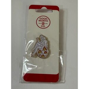 NEW Good Worth & Co Pinup Girl on Flaming Disco Ball Enamel Pin Gold Tone 1